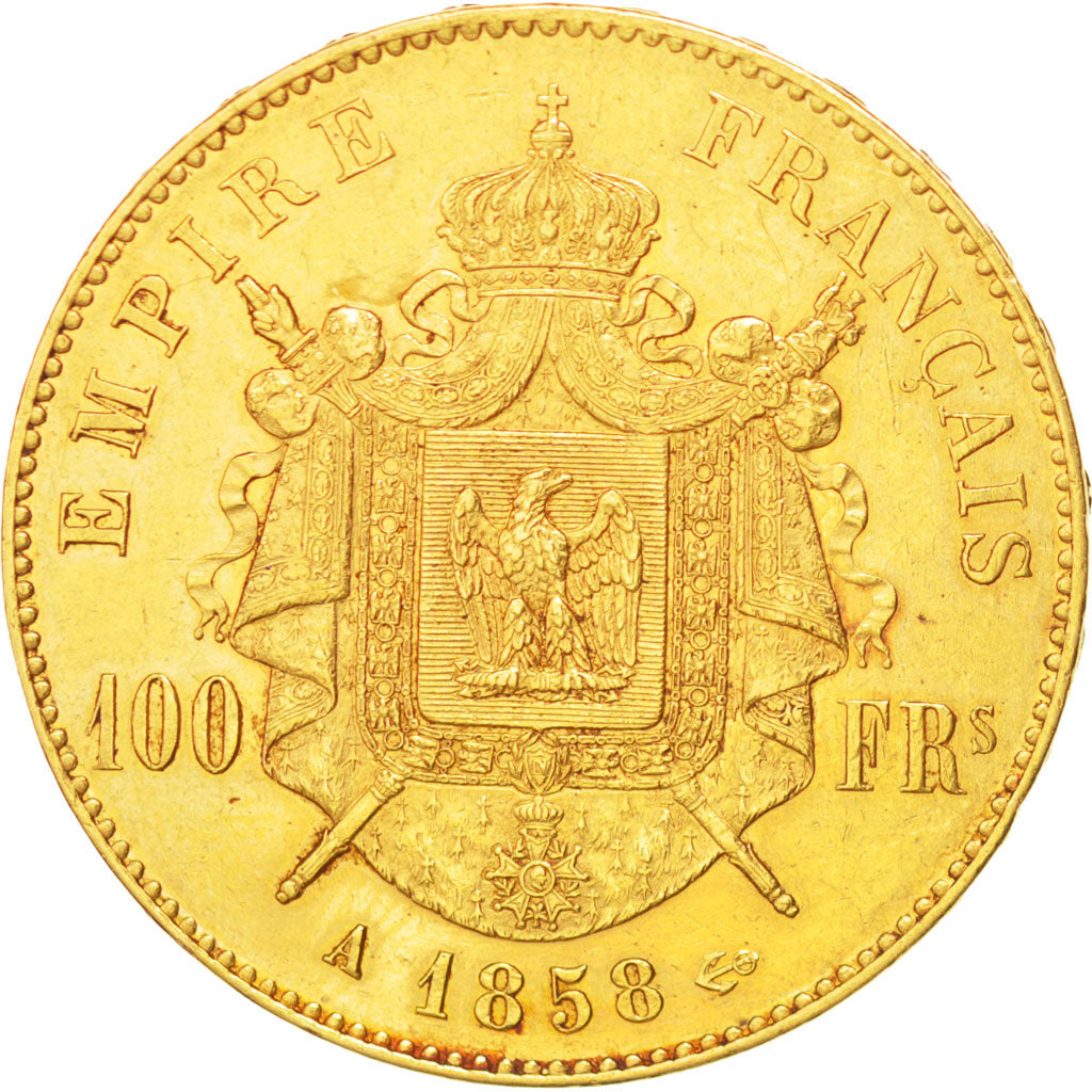 FRANCE, Napoléon III, 100 Francs, 1858, Paris, KM #786.1, AU(50-53), Gold, G...