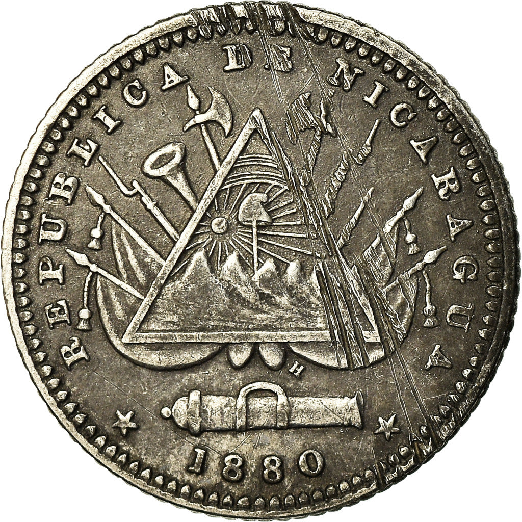 Coin, Nicaragua, 10 Centavos, 1886, Heaton, Birmingham, EF(40-45), Silver, KM:3