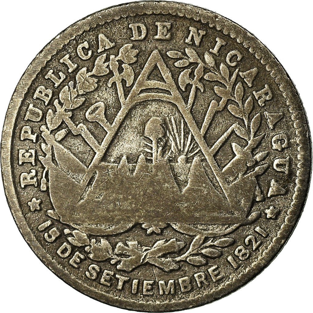 Coin, Nicaragua, 10 Centavos, 1887, Heaton, Birmingham, EF(40-45), Silver, KM:6
