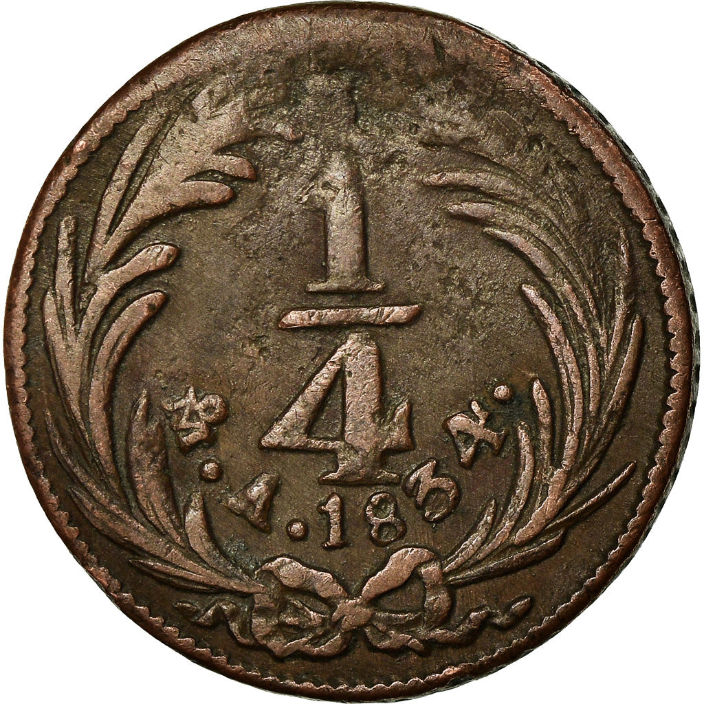 Coin, Mexico, 1/4 Real, Un Quarto/Una Quartilla, 1834, Mexico City, EF(40-45)
