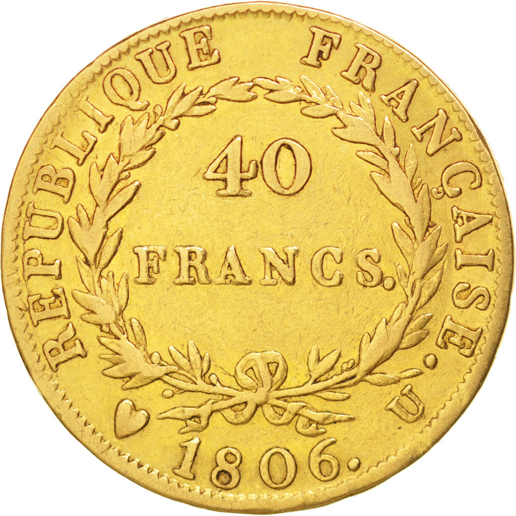 Moneta, Francia, Napoléon I, 40 Francs, 1806, Torino, BB, Oro, KM:675.5