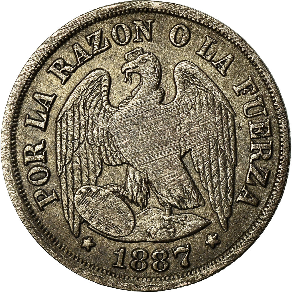 Moneda, Chile, Decimo, 1887, MBC, Plata, KM:136.3