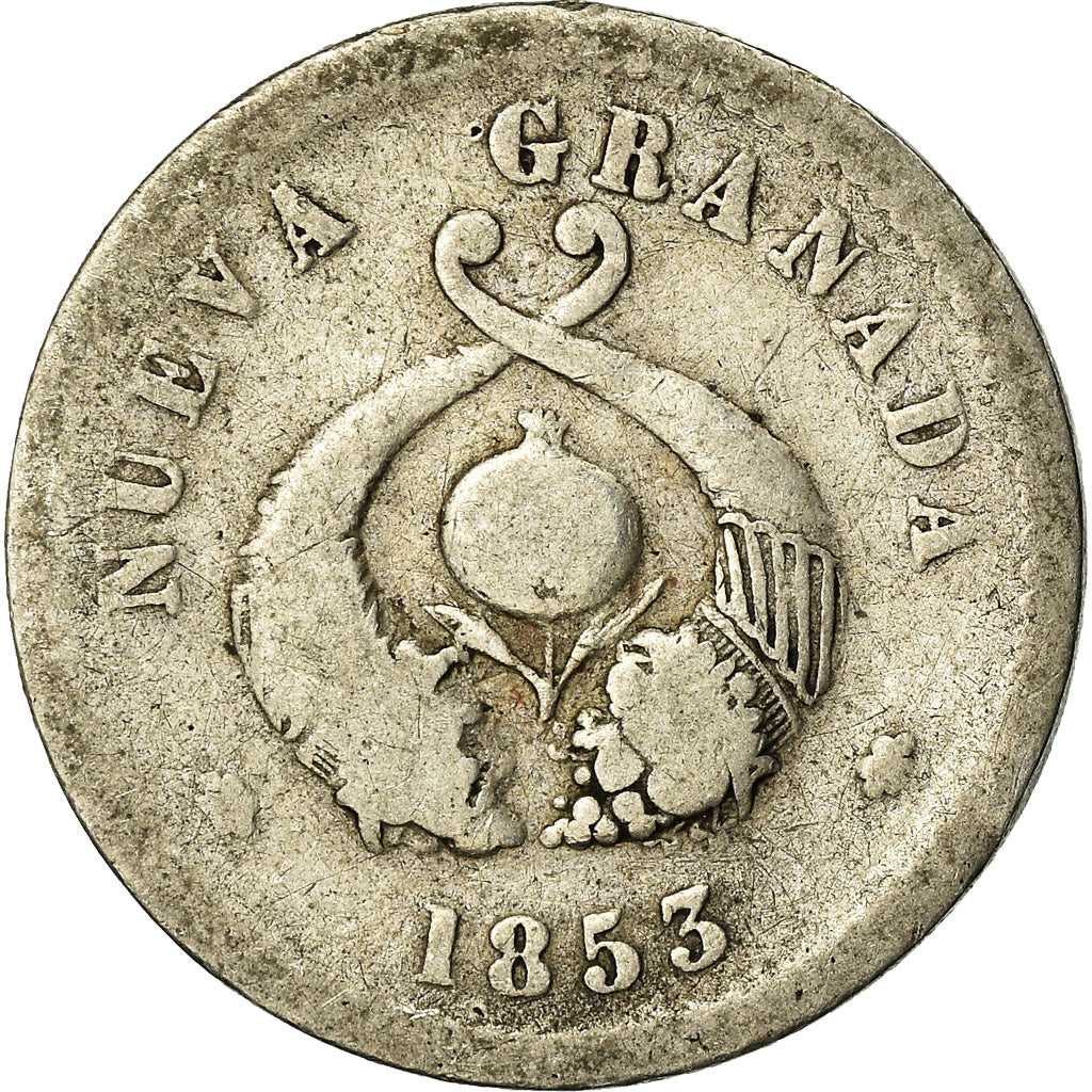 Moneda, Colombia, Real, 1853, Bogota, BC, Plata, KM:112