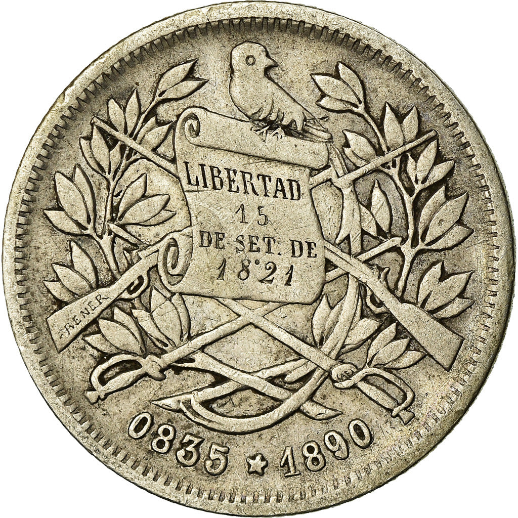 Coin, Guatemala, Real, 1890, VF(20-25), Silver, KM:153a.2