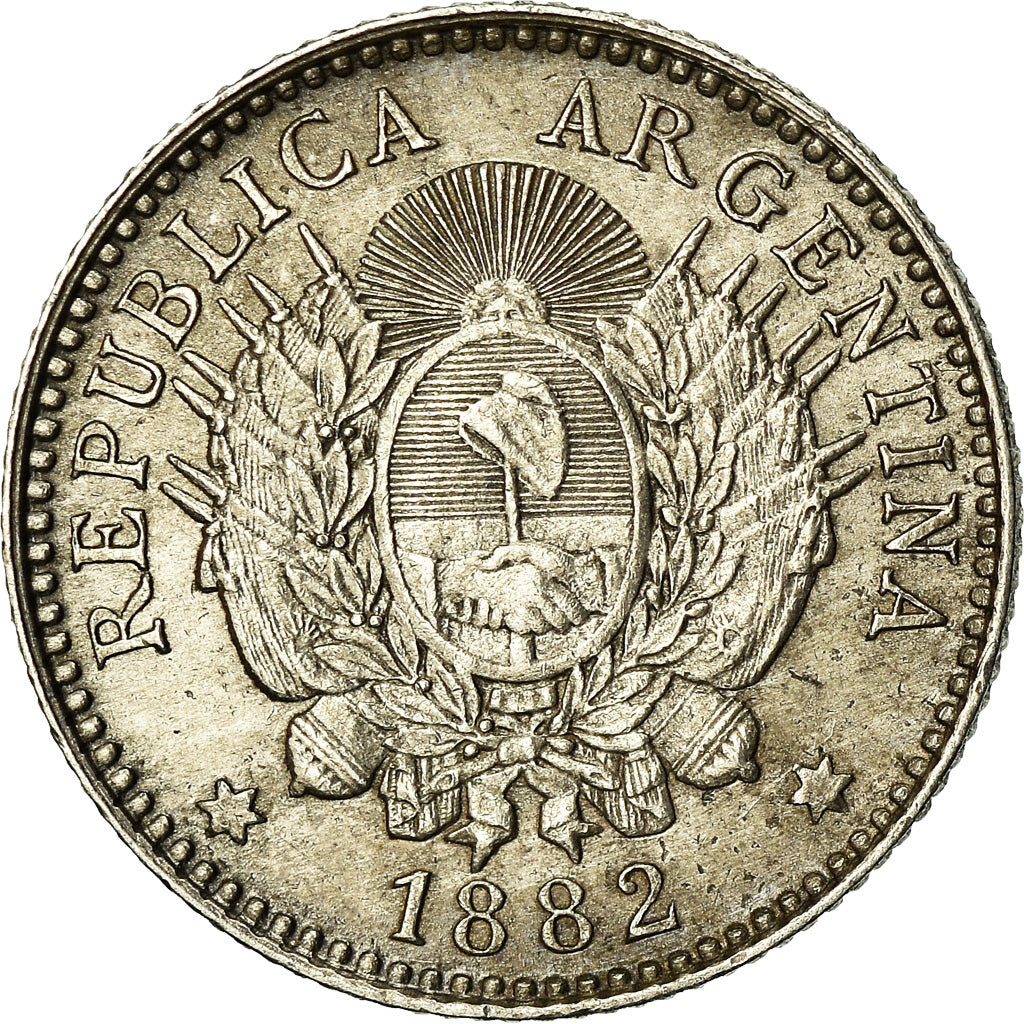 Coin, Argentina, 10 Centavos, 1882, EF(40-45), Silver, KM:26