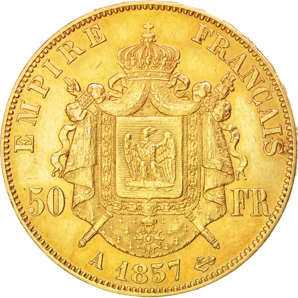 FRANCE, Napoléon III, 50 Francs, 1857, Paris, KM #785.1, EF(40-45), Gold, Gadour