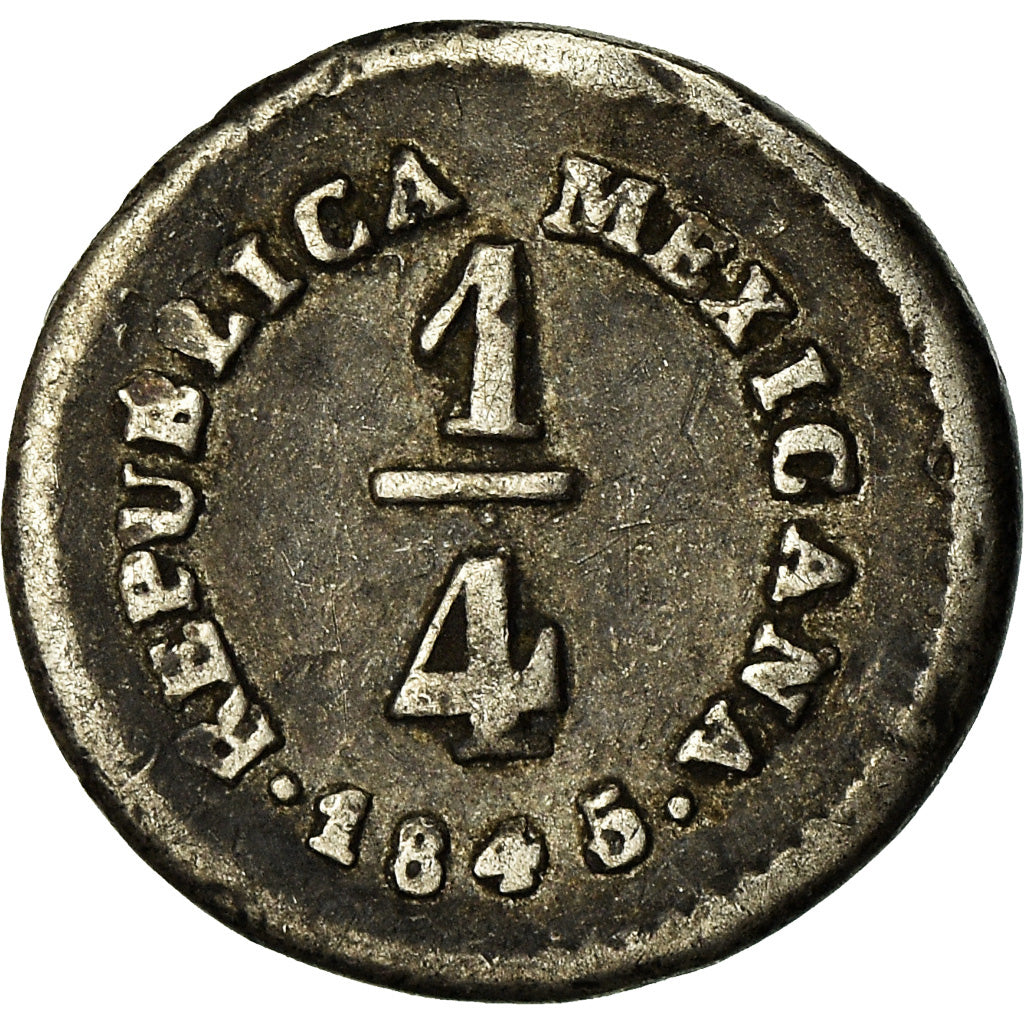 Moneda, México, 1/4 Real, Un Quarto/Una Quartilla, 1845, Guanajuato, MBC