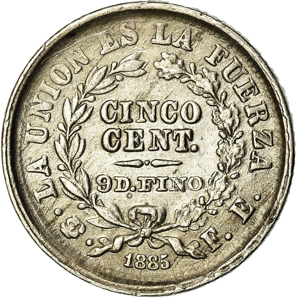 Moneda, Bolivia, 5 Centavos, 1885, MBC, Plata, KM:157.2