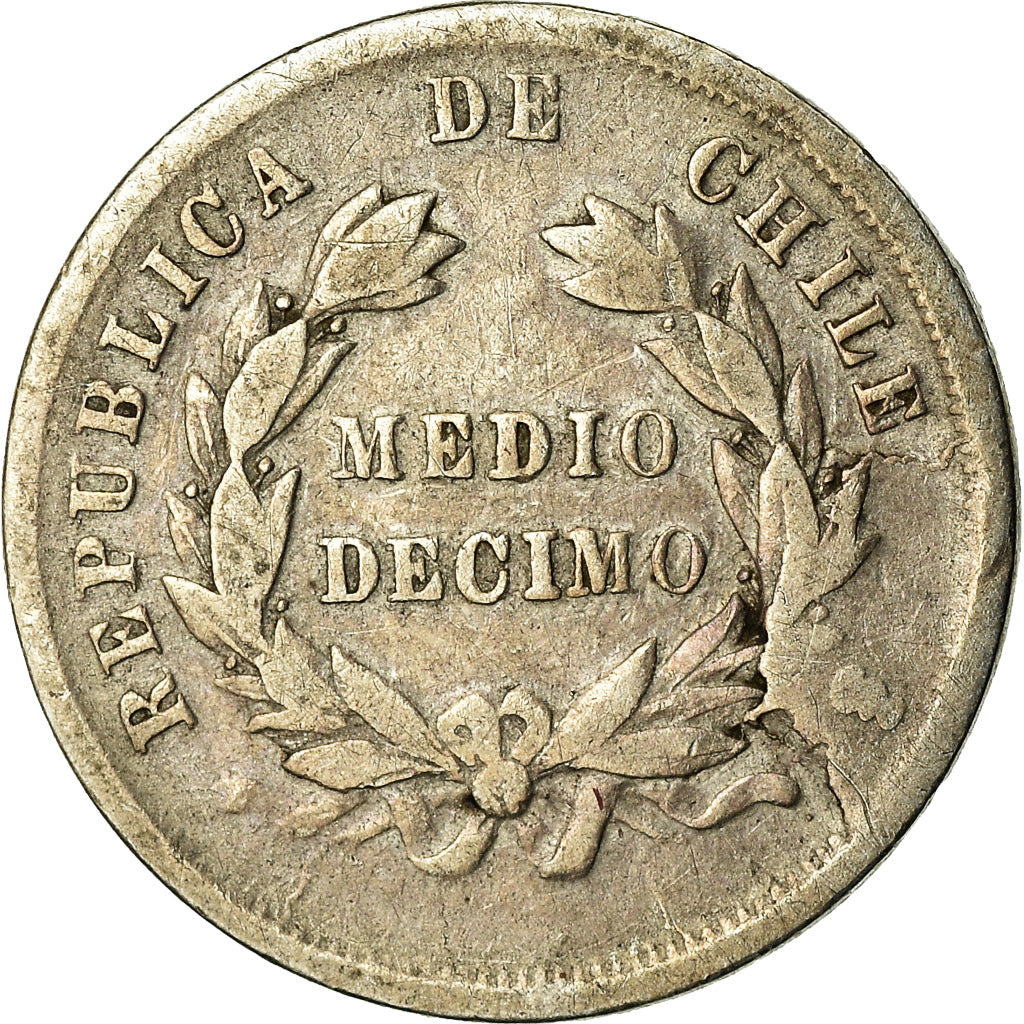 Monnaie, Chile, 1/2 Decimo, 1875, TTB, Argent, KM:137.2