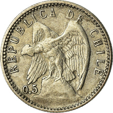 Moneda, Chile, 5 Centavos, 1907, MBC, Plata, KM:155.2