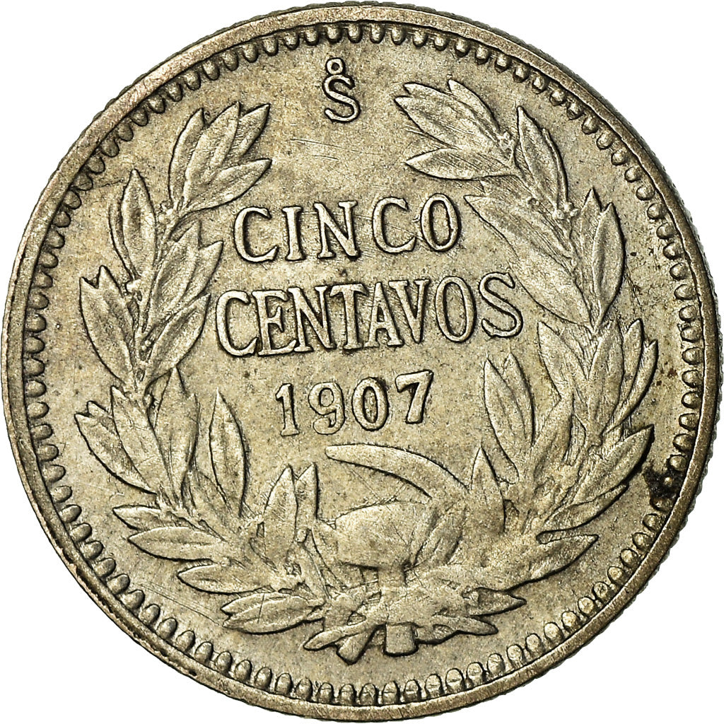 Moneda, Chile, 5 Centavos, 1907, MBC, Plata, KM:155.2