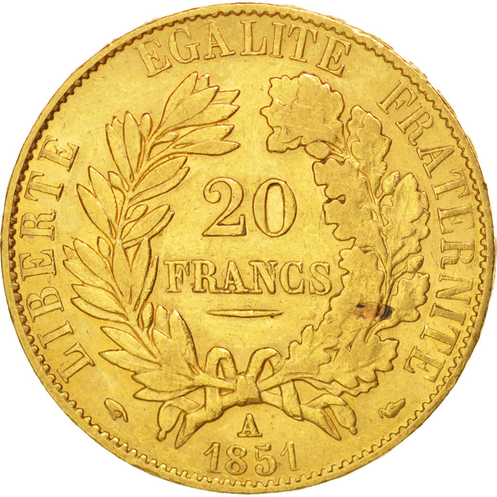 FRANCE, Cérès, 20 Francs, 1851, Paris, KM #762, AU(55-58), Gold, Gadoury #1059, 