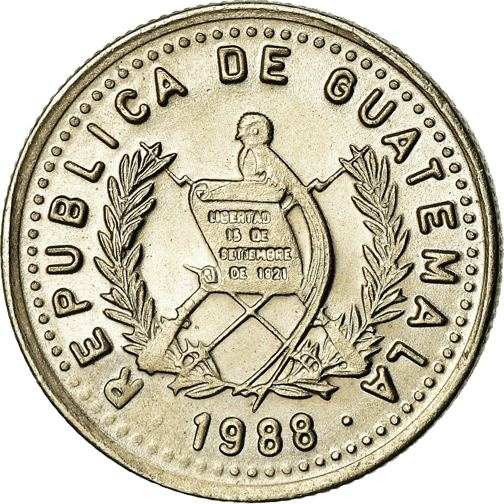 Coin, Guatemala, 5 Centavos, 1988, AU(55-58), Copper-nickel, KM:276.4
