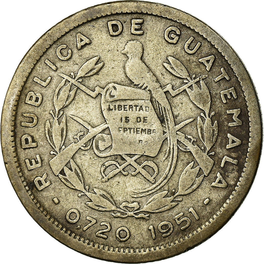Moneda, Guatemala, 10 Centavos, 1951, BC+, Plata, KM:256.1