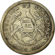 Moneda, Guatemala, 10 Centavos, 1951, BC+, Plata, KM:256.1
