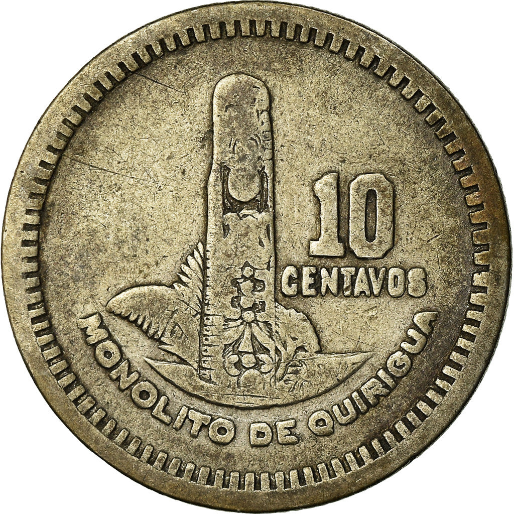 Moneda, Guatemala, 10 Centavos, 1951, BC+, Plata, KM:256.1