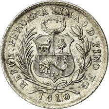 Coin, Peru, 1/2 Dinero, 1910, Lima, AU(55-58), Silver, KM:206.2