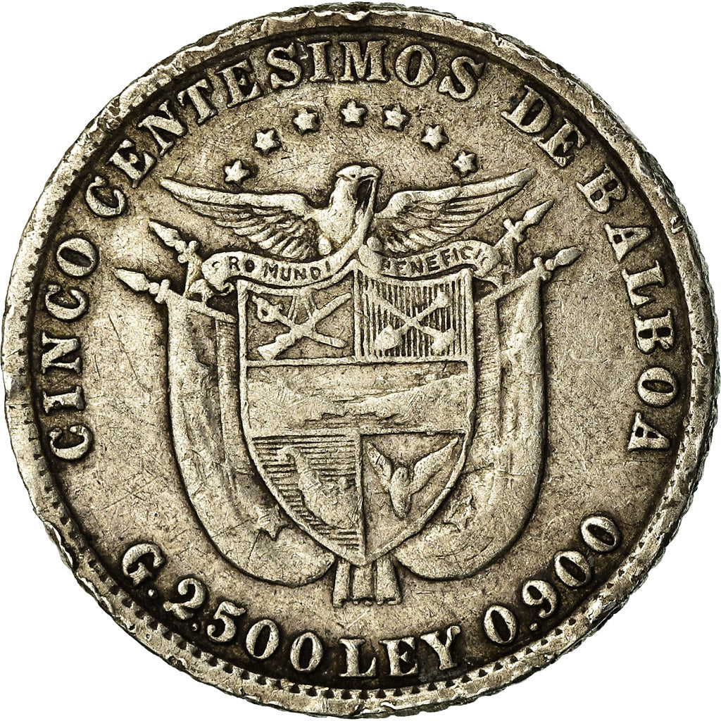 Moneda, Panamá, 5 Centesimos, 1904, BC+, Plata, KM:2