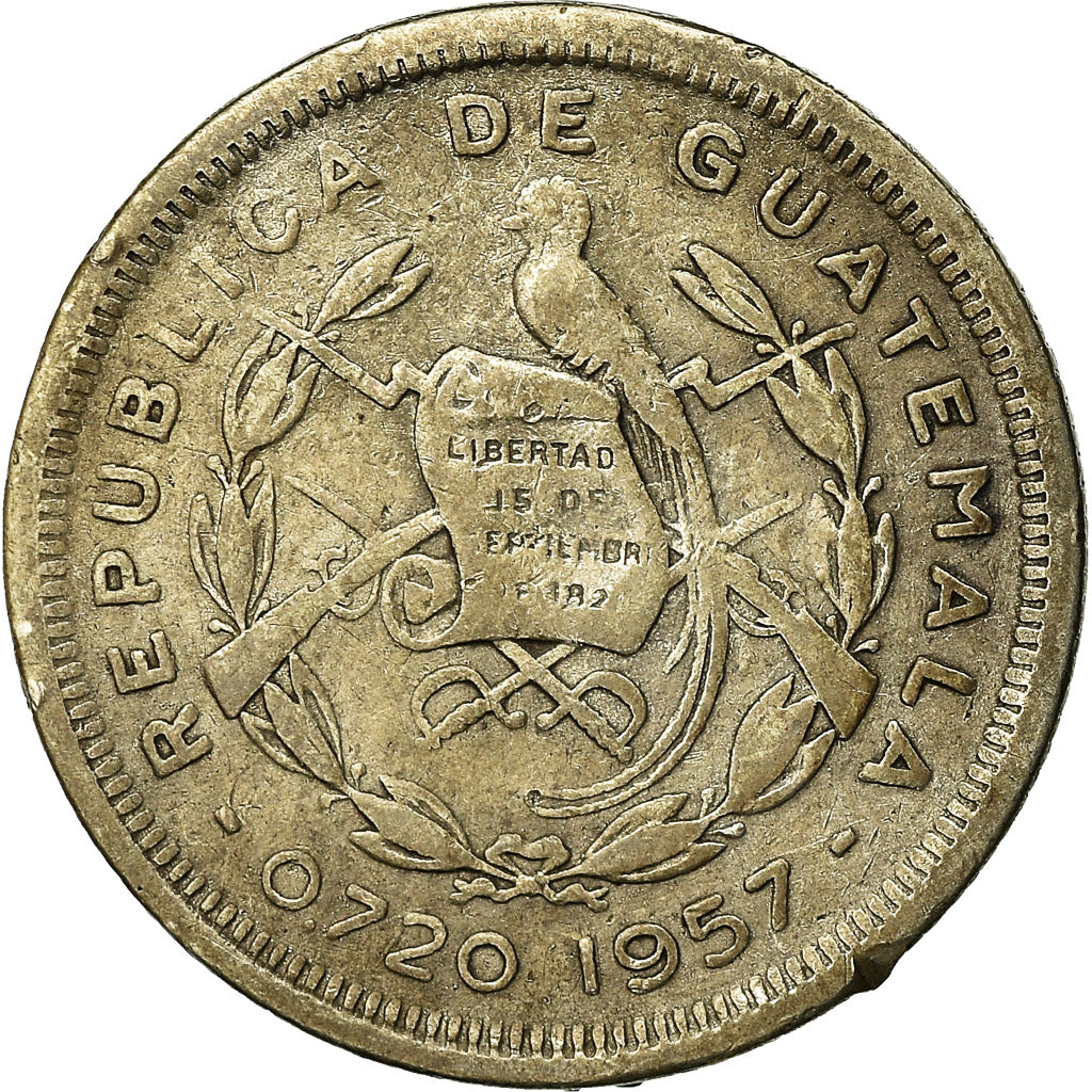 Coin, Guatemala, 10 Centavos, 1957, VF(30-35), Silver, KM:256.2