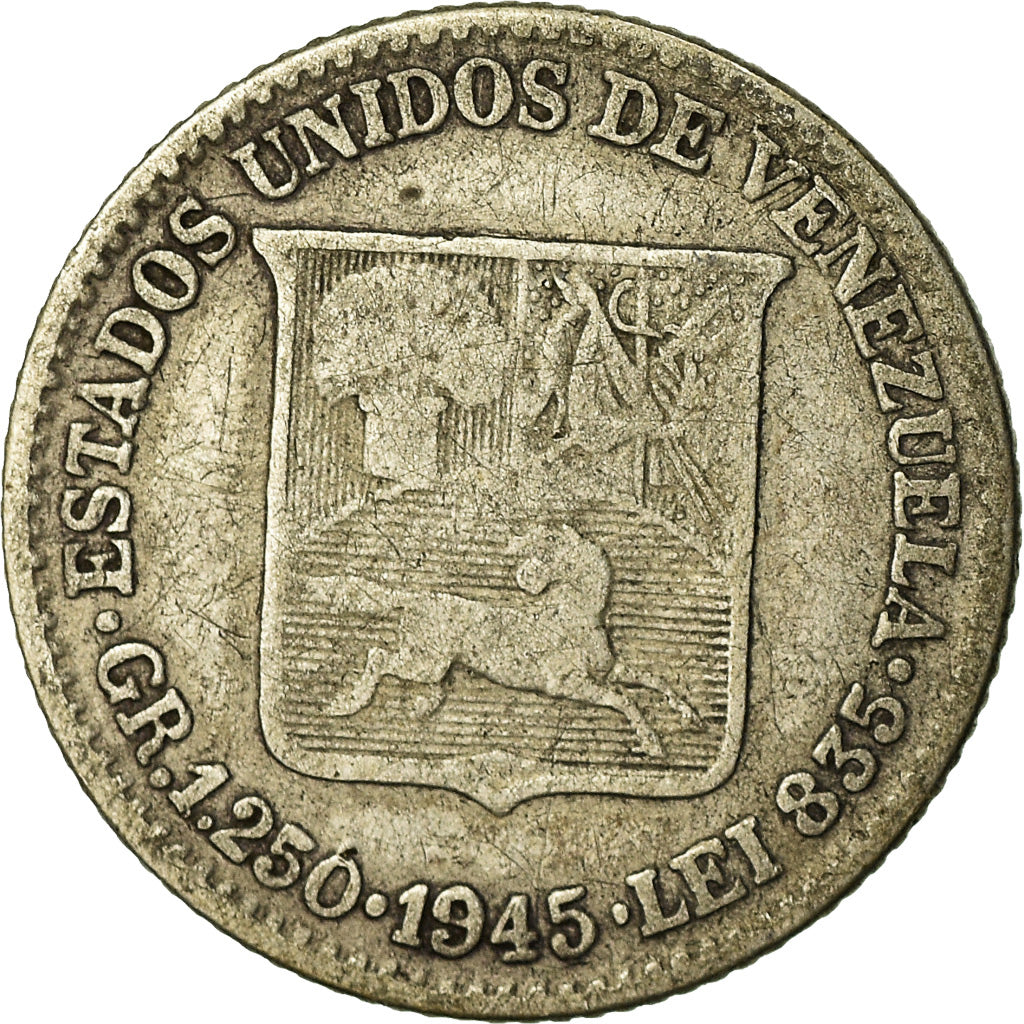 Coin, Venezuela, 25 Centimos, 1945, VF(30-35), Silver, KM:20