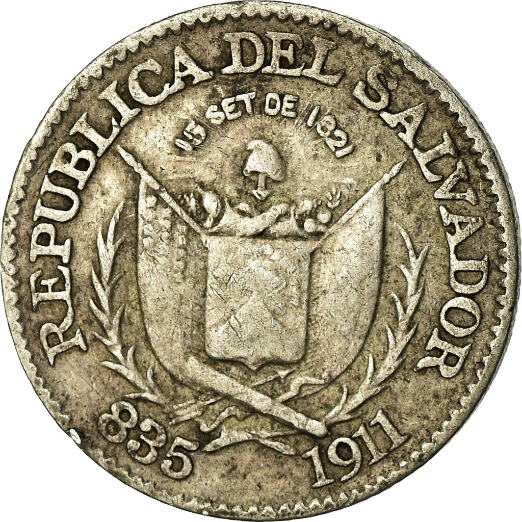 Moeda, El Salvador, 5 Centavos, 1911, VF(30-35), Prata, KM:121