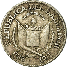 Moeda, El Salvador, 5 Centavos, 1911, VF(30-35), Prata, KM:121