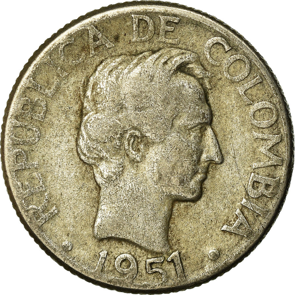 Coin, Colombia, 10 Centavos, 1951, VF(30-35), Silver, KM:207.2