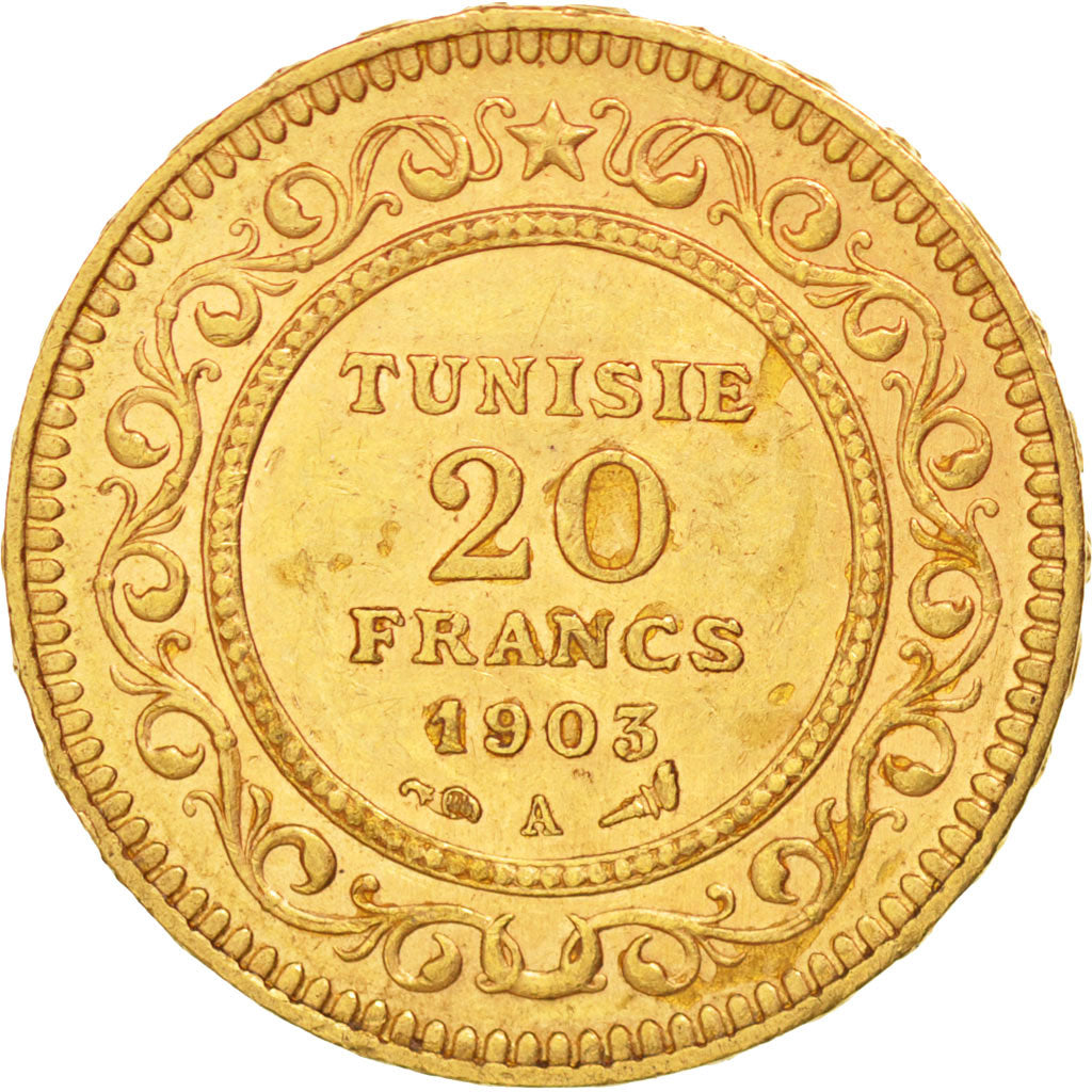 Moneta, Tunisia, Muhammad al-Hadi Bey, 20 Francs, 1903, Paris, SPL-, Oro