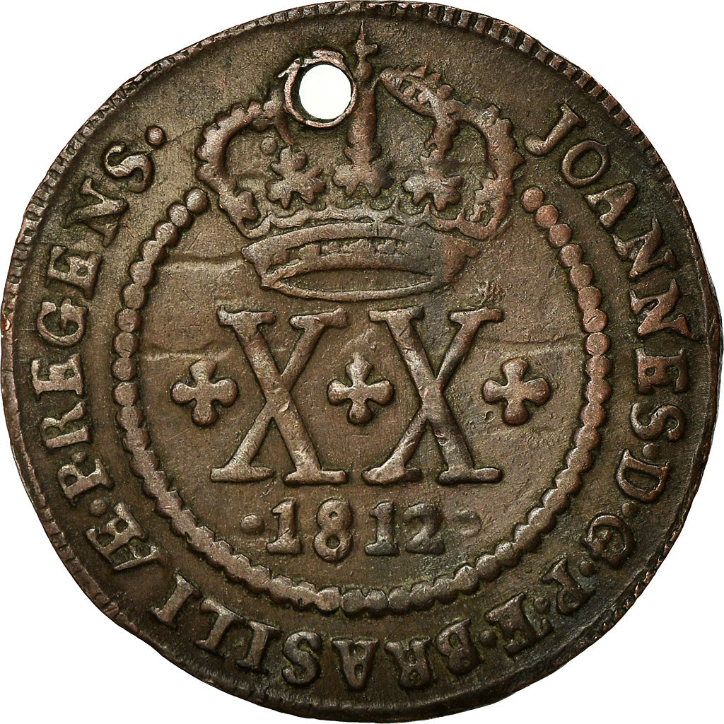 Coin, Brazil, Joao, 20 Reis, 1812, Bahia, EF(40-45), Copper, KM:233.2