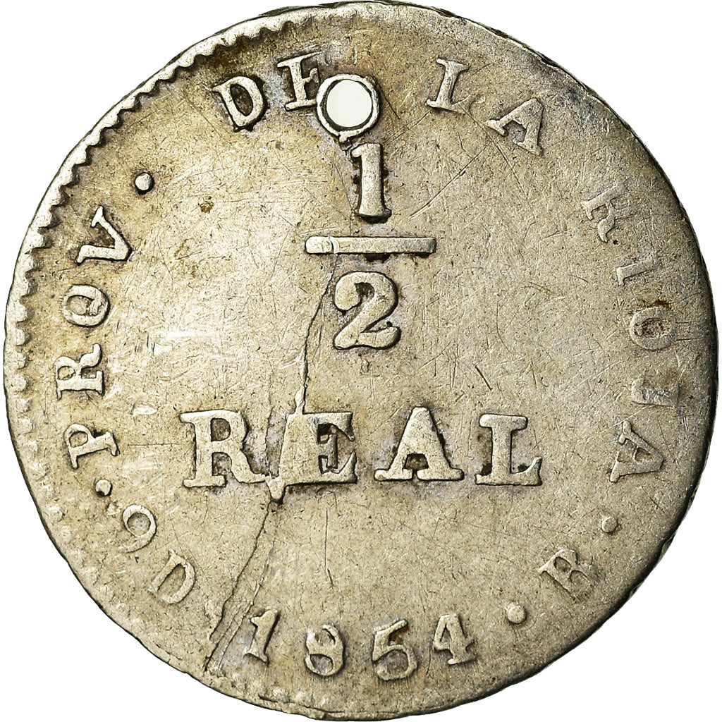 Coin, Argentina, LA RIOJA, 1/2 Réal, 1854, VF(20-25), Silver, KM:25