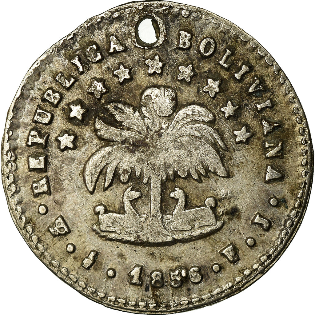Coin, Bolivia, 1/2 Sol, 1856, Potosi, VF(30-35), Silver, KM:118.2