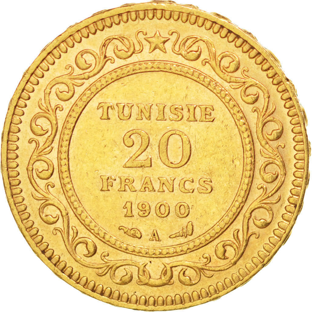 Münze, Tunesien, Ali Bey, 20 Francs, 1900, Paris, SS+, Gold, KM:227