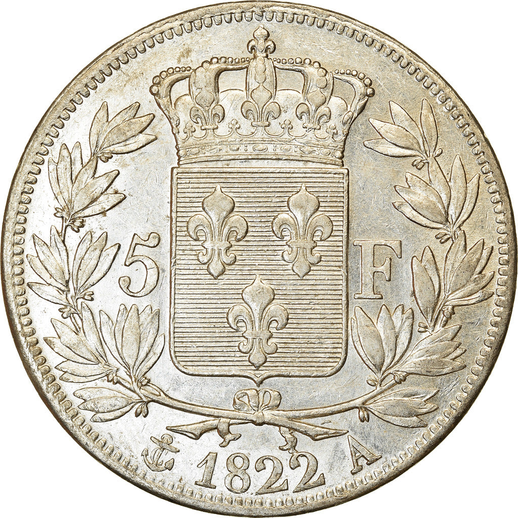 Coin, France, Louis XVIII, Louis XVIII, 5 Francs, 1822, Paris, AU(50-53)