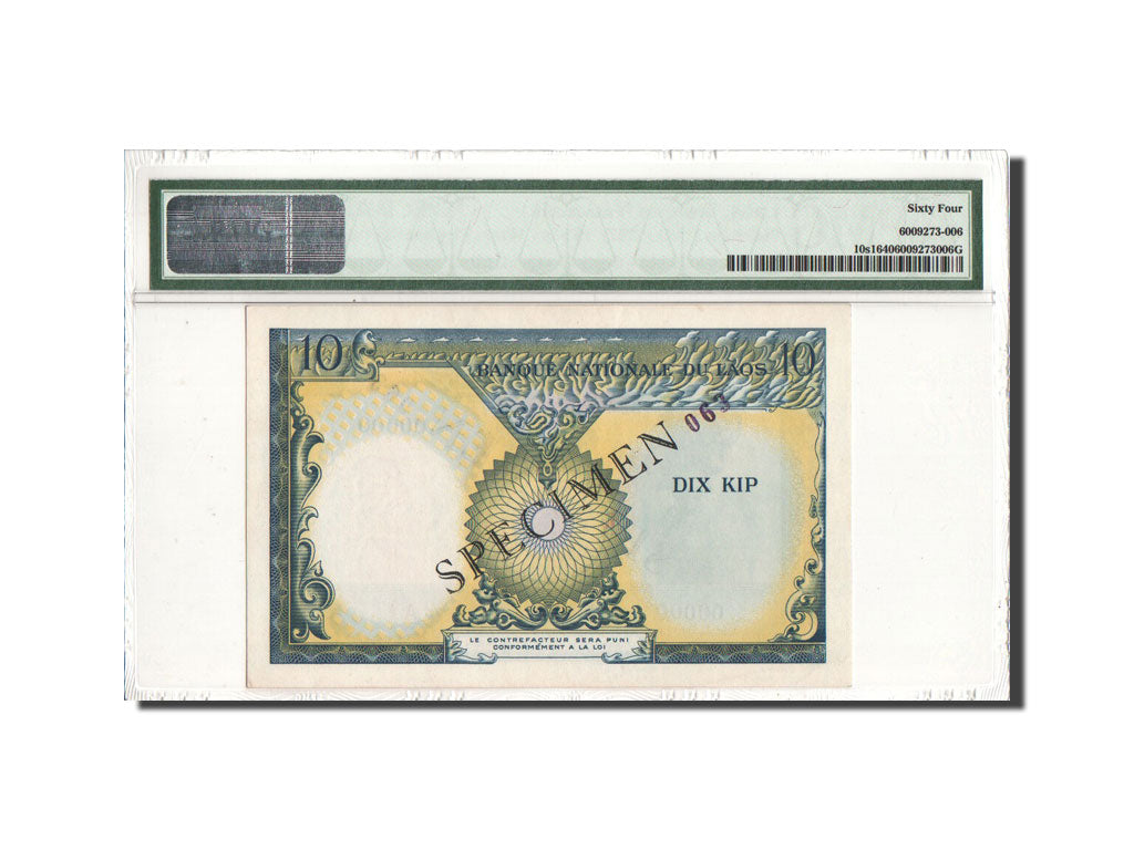 Lao, 10 Kip, 1962, SPECIMEN N°063, PMG Ch UNC 64, KM:10s1