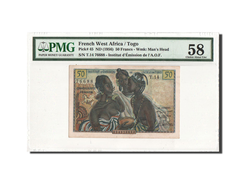 Banknote, French West Africa, 50 Francs, Undated (1956), KM:45, graded, PMG