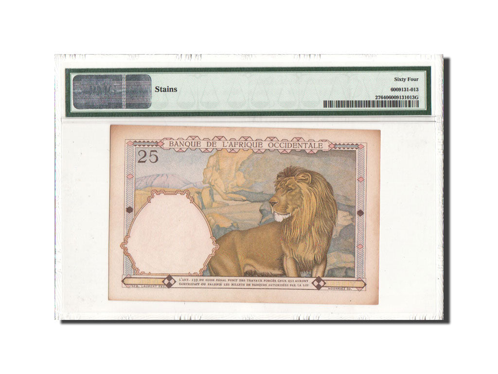 Banknote, French West Africa, 25 Francs, 1942, 1.10.1942, KM:27, graded, PMG