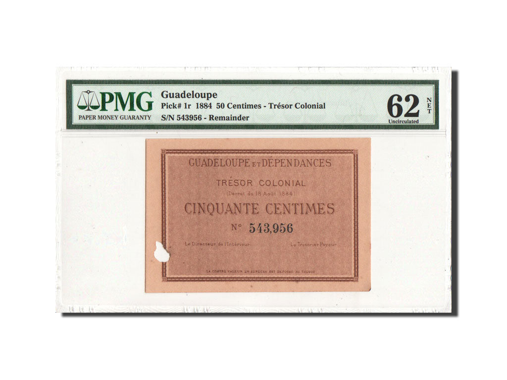 Banknote, Guadeloupe, 50 Centimes, 1884, 18.8.1884, graded, PMG, 6009131-002