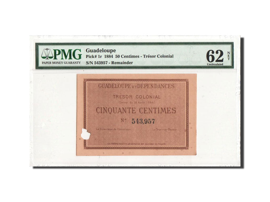 Banknote, Guadeloupe, 50 Centimes, 1884, 18.8.1884, graded, PMG, 6009131-003