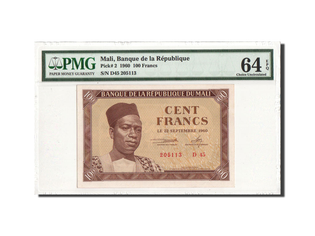 Mali, 100 Francs, 22.9.1960, PMG Ch UNC 64, KM:2