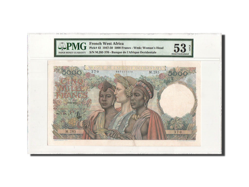 Banknote, French West Africa, 5000 Francs, 1950, 22.12.1950, KM:43, graded, PMG