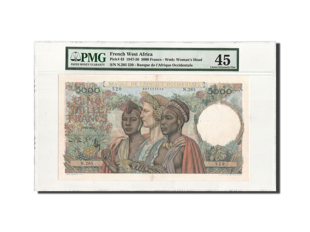 Banknote, French West Africa, 5000 Francs, 1950, 22.12.1950, KM:43, graded, PMG