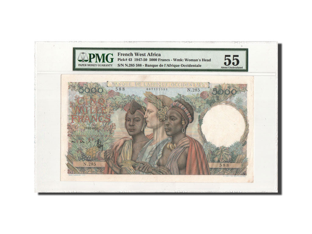 Banknote French West Africa 5000 Francs 1950 22.12.1950 KM:43 graded ...