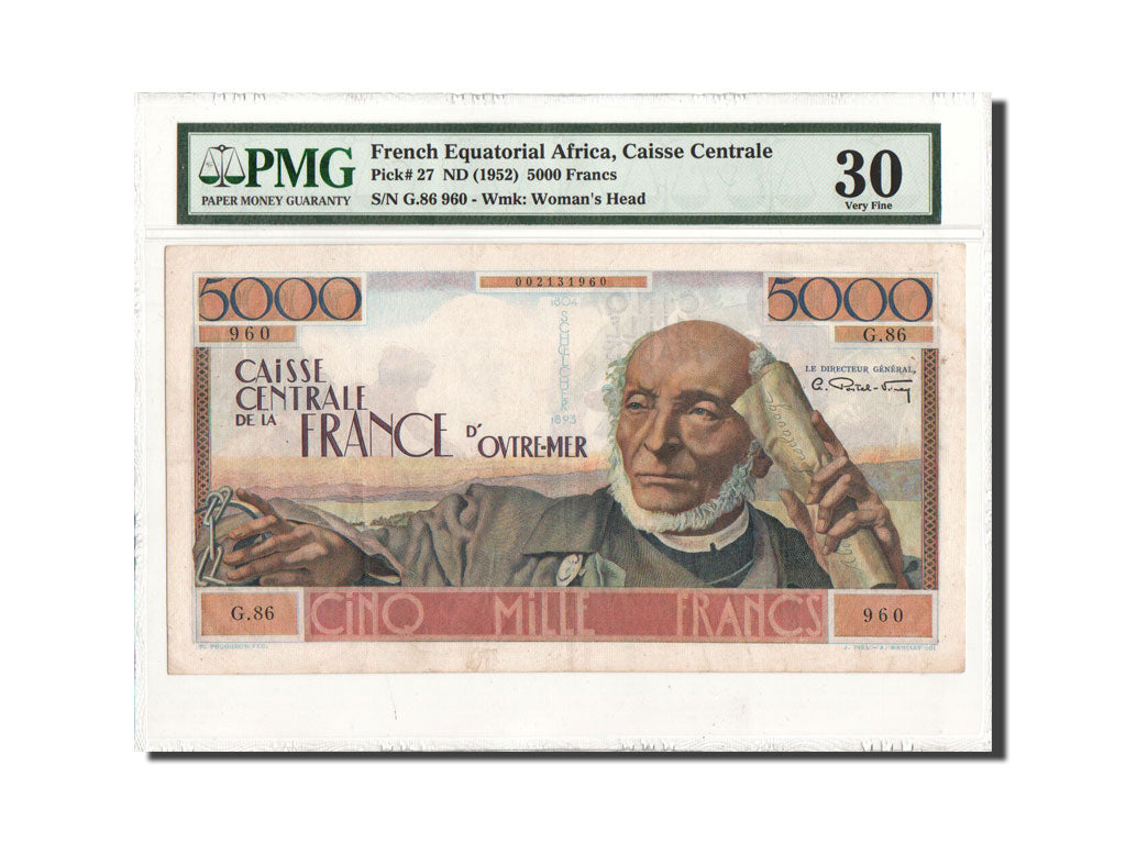 Banknote, French Equatorial Africa, 5000 Francs, Undated (1952), KM:27, graded