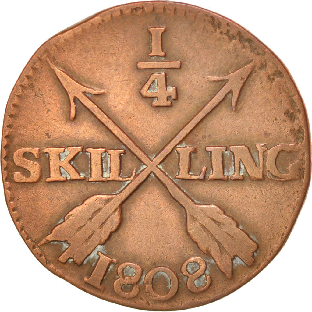 Monnaie, Suède, Gustaf IV Adolf, 1/4 Skilling, 1808, TB+, Cuivre, KM:564