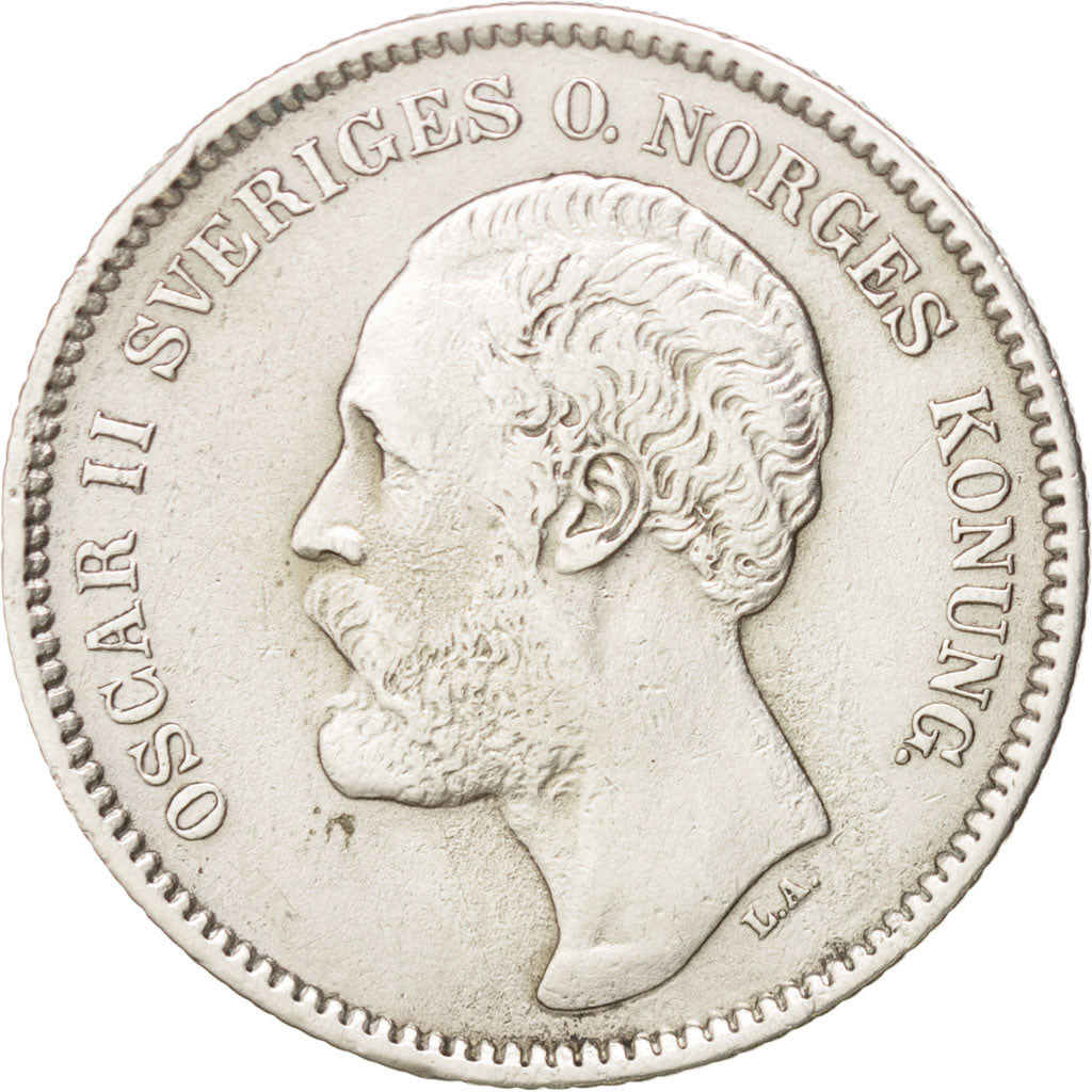 SWEDEN, 2 Kronor, 1877, KM #742, AU(50-53), Silver, 31, 14.71