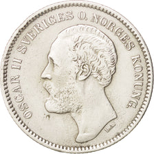 SWEDEN, 2 Kronor, 1877, KM #742, AU(50-53), Silver, 31, 14.71