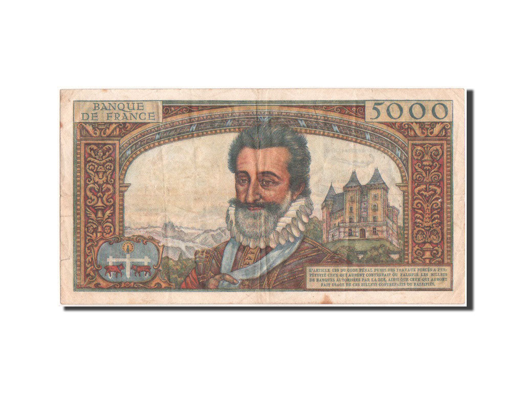 France, 5000 Francs, ''Henri IV'', 1958, KM:135a, 6.3.1958