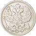 Russia, Nicholas II, 20 Kopeks, 1917, Petrograd, BB+, Argento, KM:22a.2