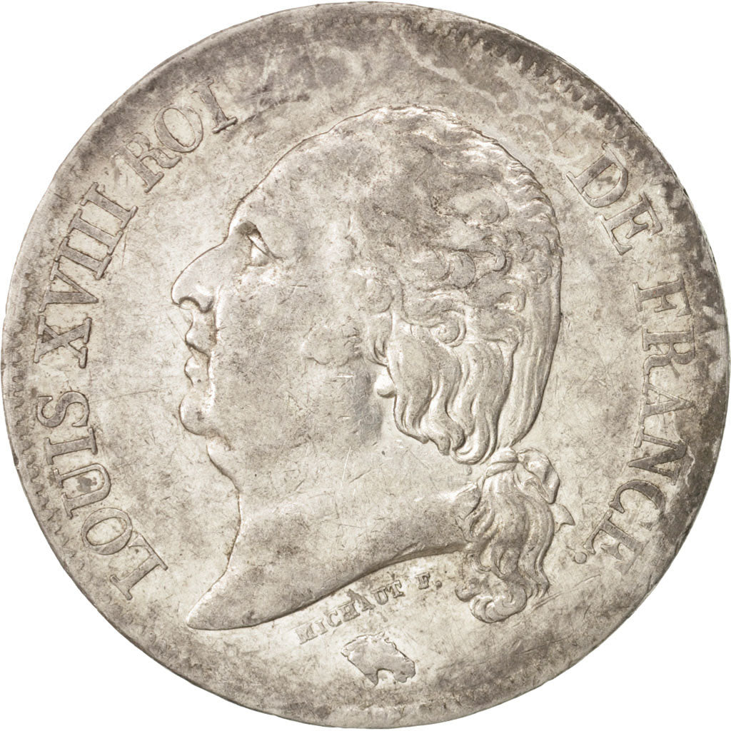 Moneda, Francia, Louis XVIII, Louis XVIII, 5 Francs, 1816, Paris, BC+, Plata