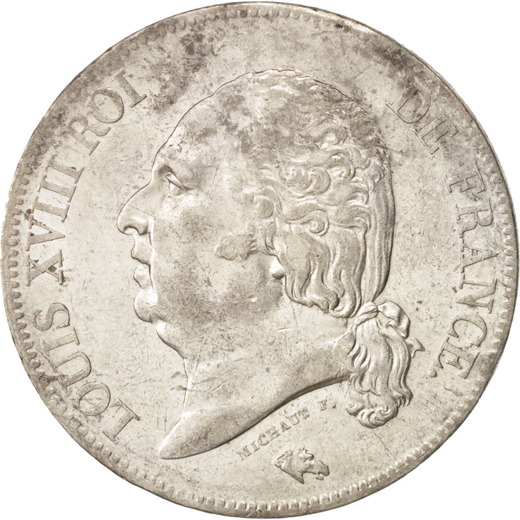 Moneta, Francia, Louis XVIII, Louis XVIII, 5 Francs, 1817, Paris, BB+, Argento